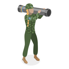 3D Isometric Flat Vector Set of Ukrainian Woman Soldiers, Fight on War for Independence. Item 1