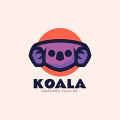 Vector Logo Illustration Koala Simple Mascot Style.