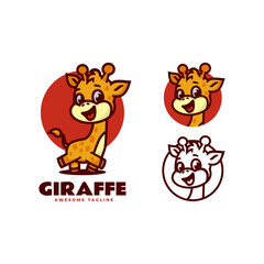 Vector Logo Illustration Giraffe Mascot Cartoon Style.