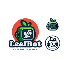 Vector Logo Illustration Leaf Robot Mascot Cartoon Style.