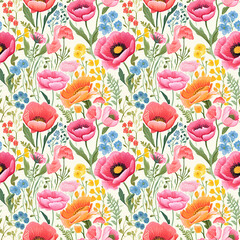 Dreamy Watercolor Flower Seamless Pattern - 720949833