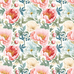 Dreamy Watercolor Flower Seamless Pattern - 720949836