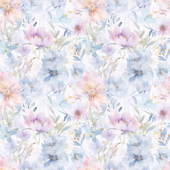 Dreamy Watercolor Flower Seamless Pattern - 720949853