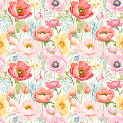 Dreamy Watercolor Flower Seamless Pattern - 720949862