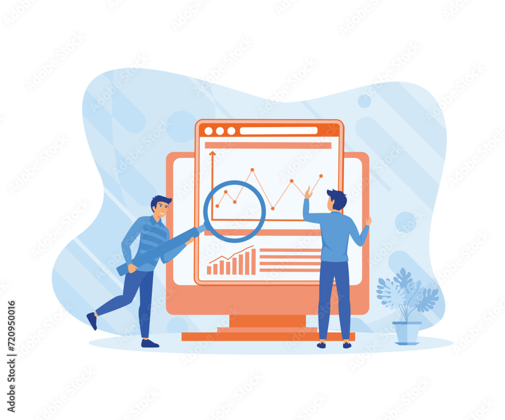 Poster businessman working for data analysis and monitoring on web report dashboard monitor and business fi