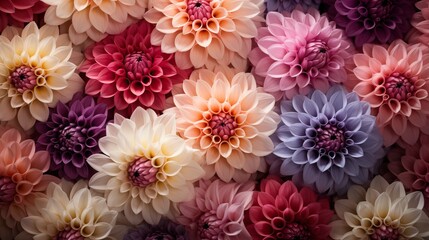 Colorful dahlia flowers background. Seamless pattern. Generative AI