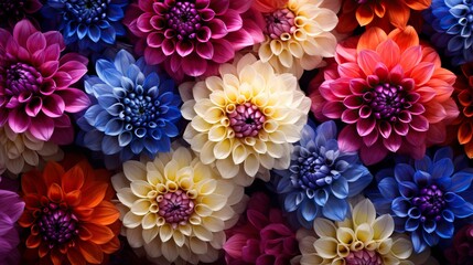 Seamless pattern of multicolored dahlias. Floral background. Generative AI