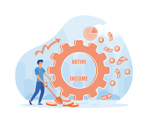 Active income. Man works, earns salary at paid job.  flat vector modern illustration 