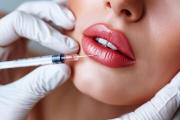 Lip volume augmentation injections in a cosmetic clinic