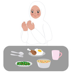 hijab girl praying before a meal