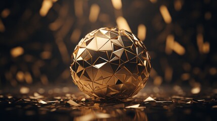 Golden egg with golden confetti on bokeh background. 3d illustration Generative AI