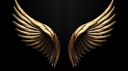 Gold wings on a black background. 3d rendering, 3d illustration. Generative AI - obrazy, fototapety, plakaty