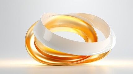 3d render, abstract golden ring with blank white label on light background Generative AI