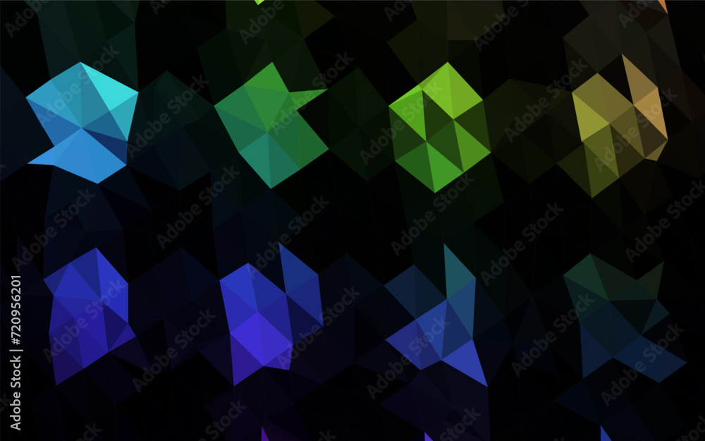 Poster dark multicolor, rainbow vector shining triangular template. creative illustration in halftone style