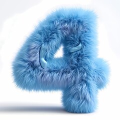 cute blue short hair fur shape number 4 digital illustration on white background, for birthday element 