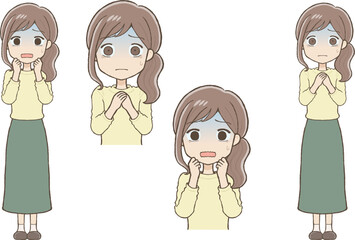 青ざめる、不安な表情のロングスカート女性