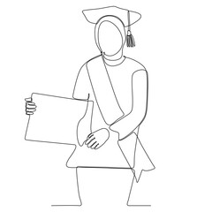 continuous line of happy women graduate with diploma