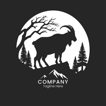 Mountain goat logo design template silhouette for brand or company
