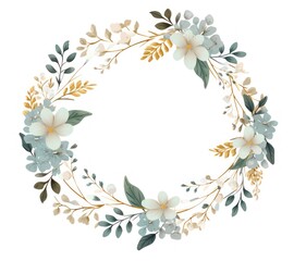 Floral wreath with flowers, leaves and branches. illustration. Generative AI