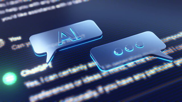 Ai Chat bot on macro screen with speech bubble symbolic over screen.