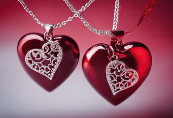 Valentine's Day background heart red Flat chain pendants lay space form Two copy
