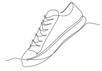 Shoes continuous one line drawing. Sports shoes in a line style. Sneakers isolated on white background. Good for man or woman. Fashionable and casual. Vector minimalistic hand drawn illustration - obrazy, fototapety, plakaty