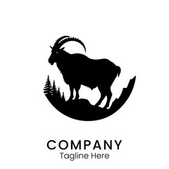 Mountain goat logo design template silhouette for brand or company