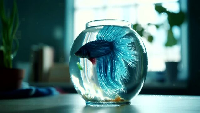 Animation of blue betta fish in aquarium. fighting fish