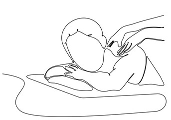 Continuous single line drawing like a princess. Side shot of relaxed young woman washing her hair in a hair salon. Hairstyle beauty concept. Dynamic one line draw graphic design vector illustration