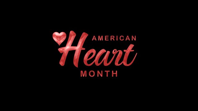 American Heart Month Text Animation on Red Color. Great for American Heart Month Celebrations, for banner, social media feed wallpaper stories.