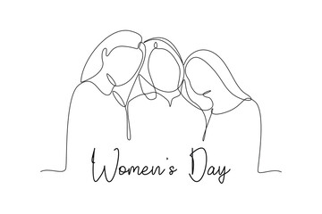 One continuous line drawing of International Women's Day concept. Doodle vector illustration in simple linear style.