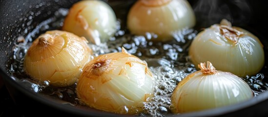 Onions cooked in hot oil