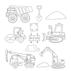 construction machinery. Set of construction machinery cartoon isolated on white background. transportation for the construction site, cargo truck, bus, excavator, crane, tractor. construction machiner
