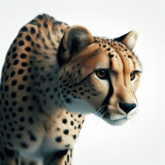 Cheetah (Acinonyx jubatus), Guepardo, big cat, high quality portrait, africa, isolated white background.
