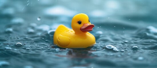 Playful Yellow Rubber Duck Toy Floating in Water