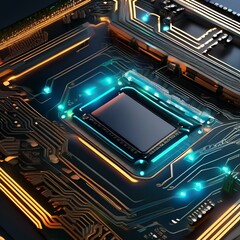 Obraz premium Glowing circuit board, futuristic technology concept, electronic components, 3D illustration5