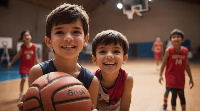 children playing basketball