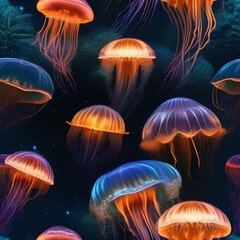 Ethereal underwater scene, bioluminescent jellyfish in a dark abyss, digital artwork4