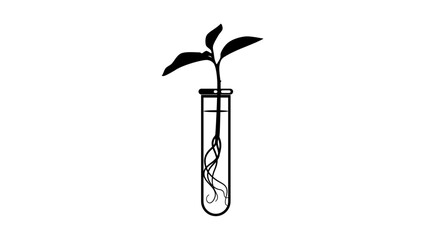 A sprout with a leaf in a test tube , black isolated silhouette