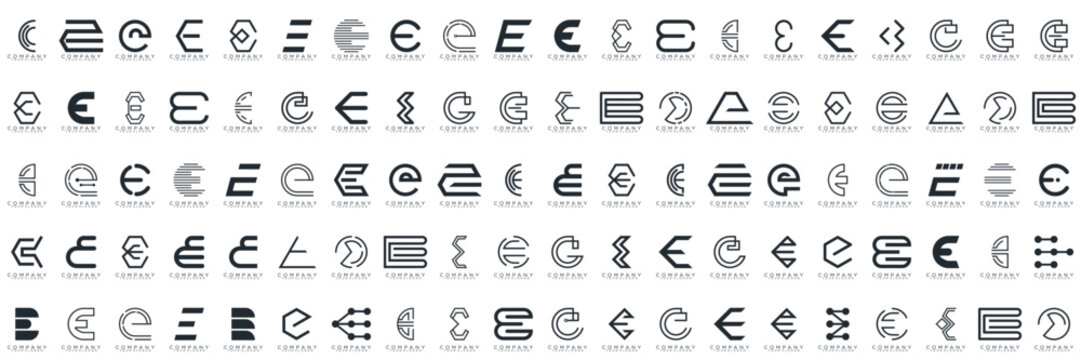 mega set letter E logo design abstract inspiration
