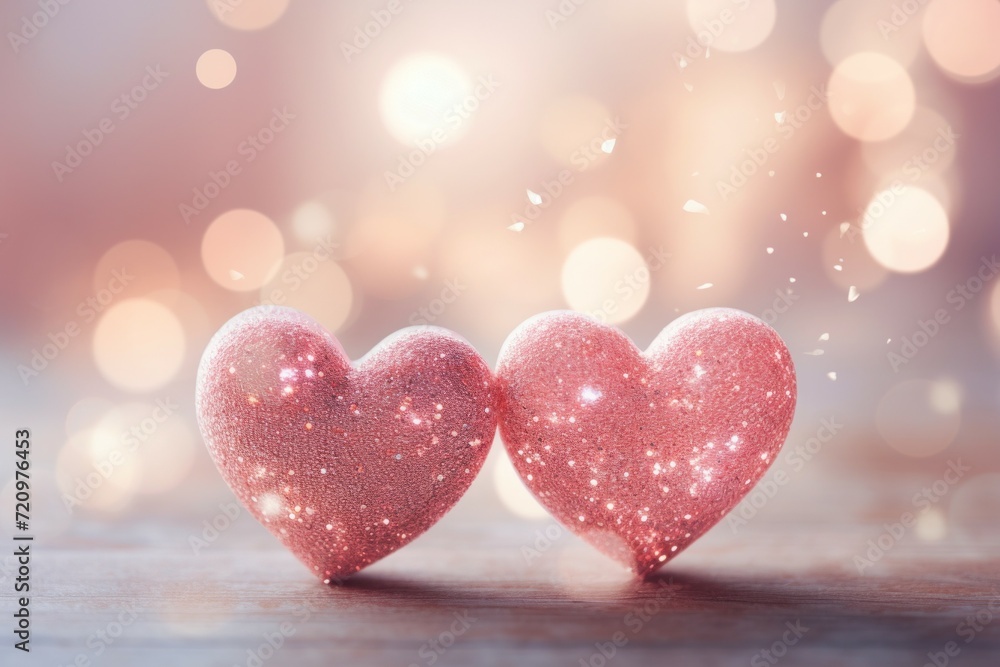 Poster festive card backdrop with hearts. background with selective focus and copy space