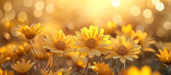 Obraz premium Mesmerizing Bokeh Background with Beautiful Yellow Flowers in Full Bloom