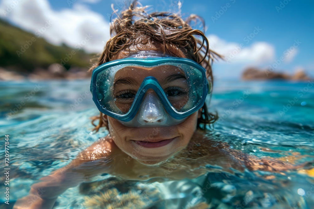 Poster child at diving lessons. background with selective focus and copy space