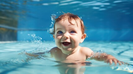 Fototapeta na wymiar Joyful Baby Playing in the Swimming Pool AI Generated