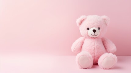 Cute Bear Plush Toy on Pale Pink Background with Copy Space AI Generated