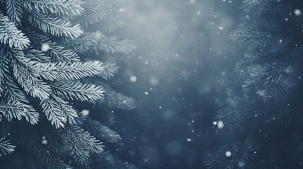 Frozen winter forest with snow covered trees. Filtered image processed vintage effect. Generative AI
