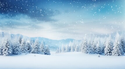 Fototapeta na wymiar Winter landscape with snowy fir trees and snowflakes. illustration. Generative AI