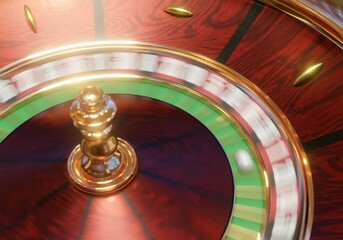 3d render of casino roulette wheel for gamble concept, gambling background.