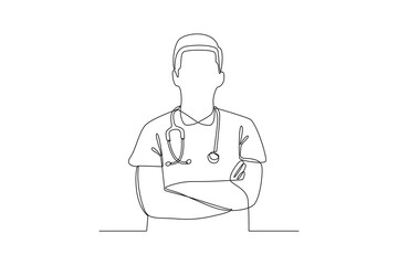 One continuous line drawing of National Doctors Day concept. Doodle vector illustration in simple linear style.