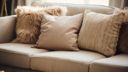 Pillow on sofa decoration in living room interior - Vintage Light Filter Generative AI